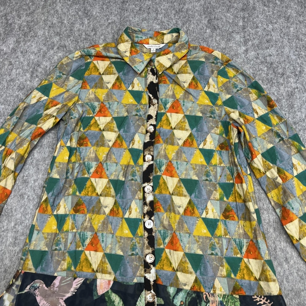 John‎ Mark Shirt Womens S Multicolor Patchwork Tropical Bird Print Button Tunic - Picture 4 of 16